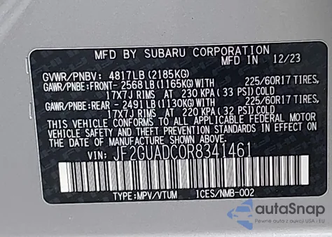 2024 Subaru Crosstrek Premium из США, поврежденный, VIN JF2GUADC0R8341461